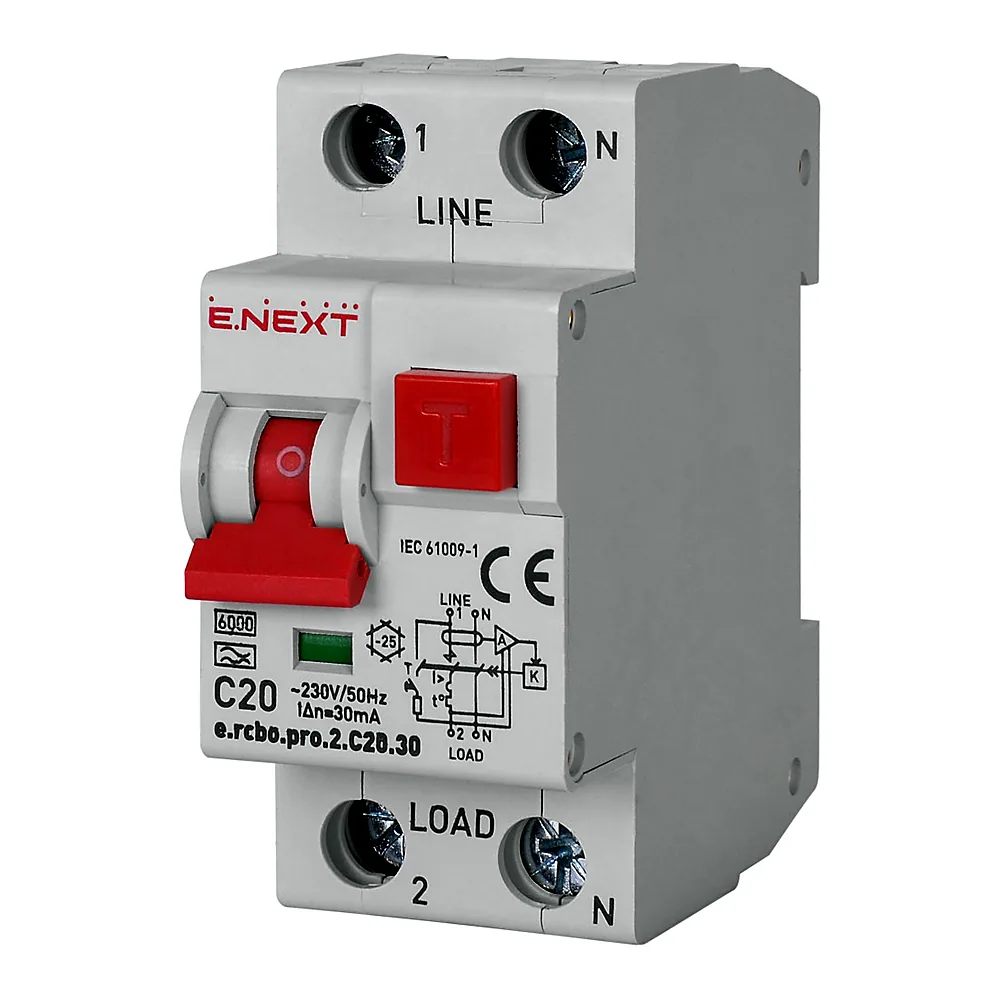 Диференціальний автомат E.NEXT e.rcbo.pro.2.C20.30 1P+N 20A C A p0720027