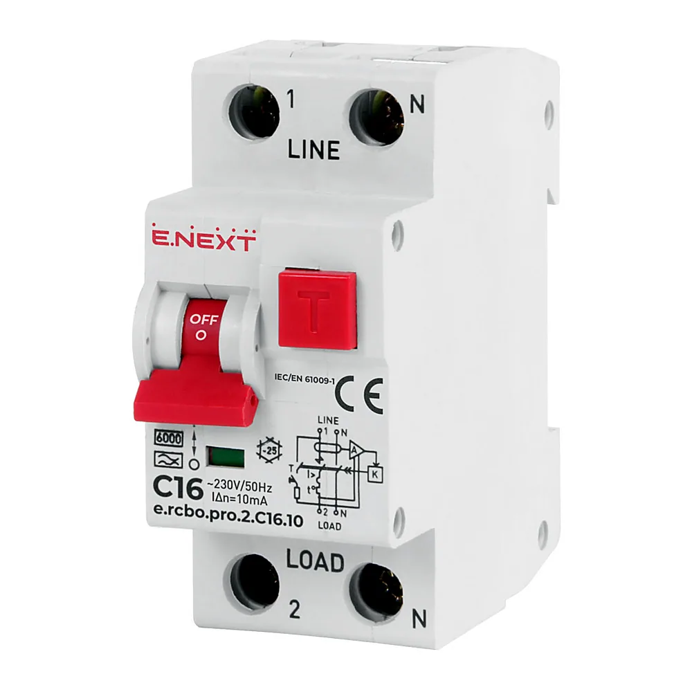Диференціальний автоматичний вимикач E.NEXT PRO e.rcbo.pro.2.C16.10 1P+N 16A C A 10mA p0720003