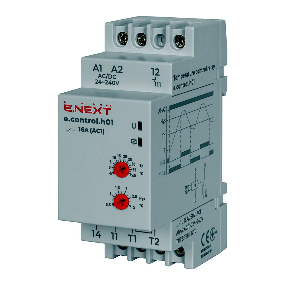 Реле контролю температури E.NEXT e.control.h01 16A AC/DC 24-240V -5…+40°C i0310016