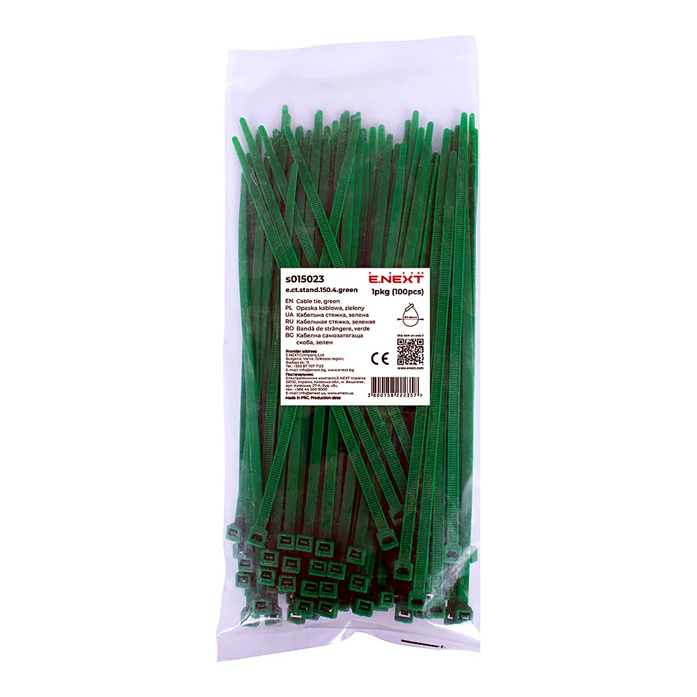 Кабельна стяжка E.NEXT e.ct.stand.150.4 green 100 шт s015023