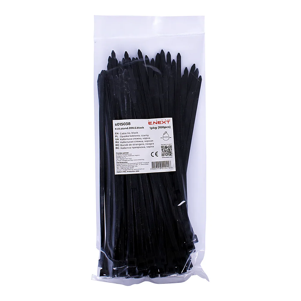 Кабельна стяжка E.NEXT e.ct.stand.200.5 black 100 шт s015038