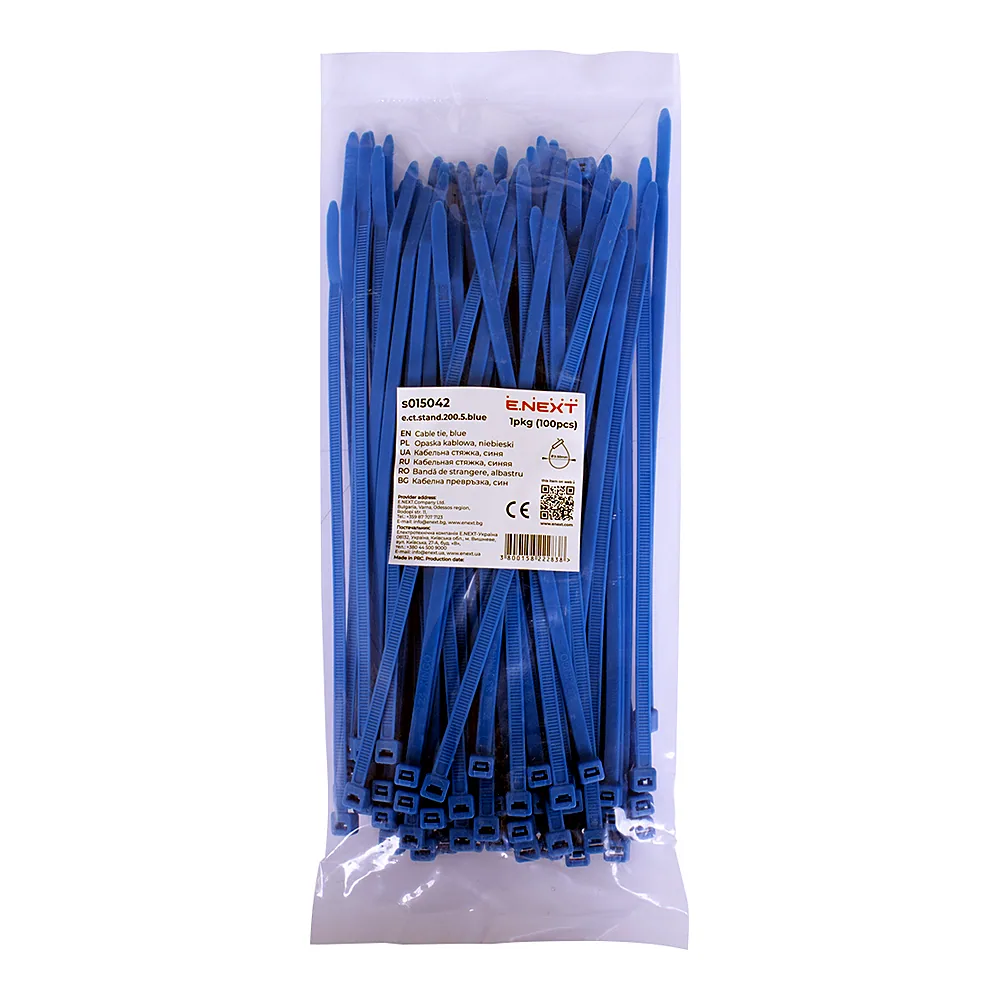 Кабельна стяжка E.NEXT e.ct.stand.200.5 blue 100 шт s015042