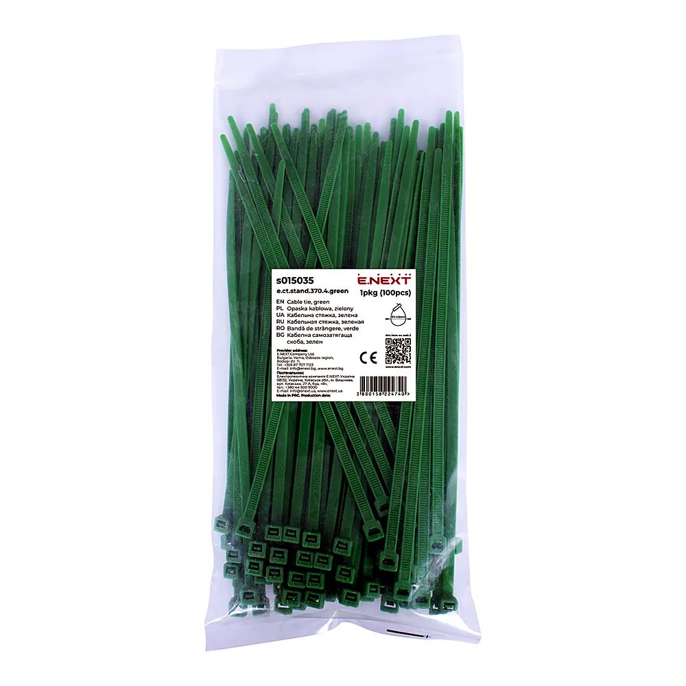 Кабельна стяжка E.NEXT e.ct.stand.370.4 green 100 шт s015035