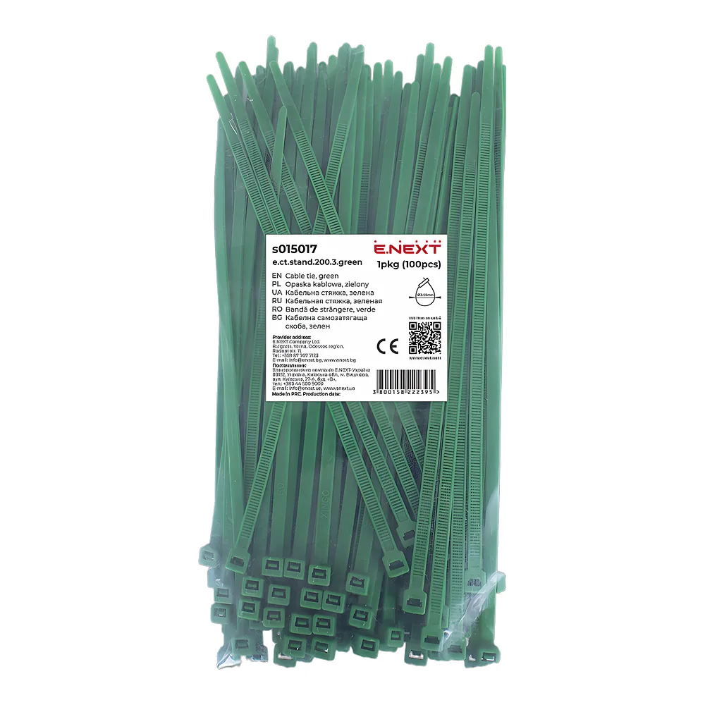 Кабельна стяжка e.ct.stand.200.3.green зелена (100 шт) E.NEXT s015017