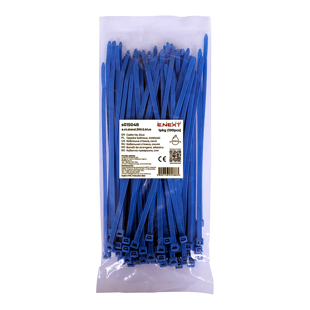 Кабельна стяжка e.ct.stand.300.5.blue (100шт), синя