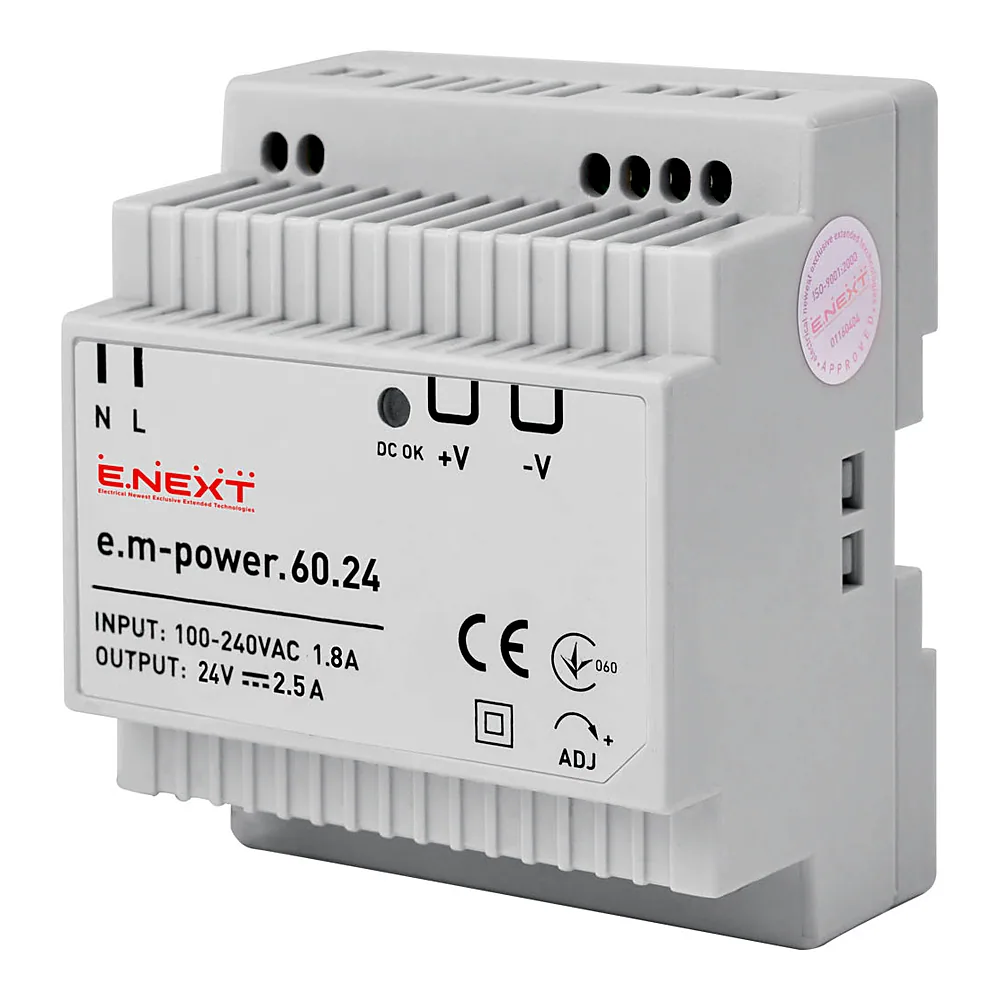 Блок живлення на DIN-рейку e.m-power.60.24 60Вт, DC24В, E-Next