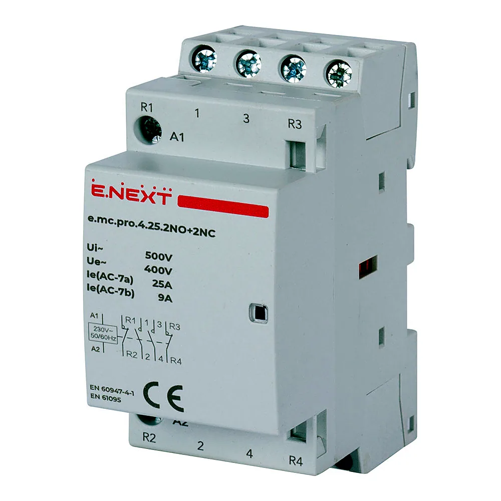 Модульний контактор E.NEXT e.mc.pro.4.25 4р 25А 2NO+2NC 220В p005222