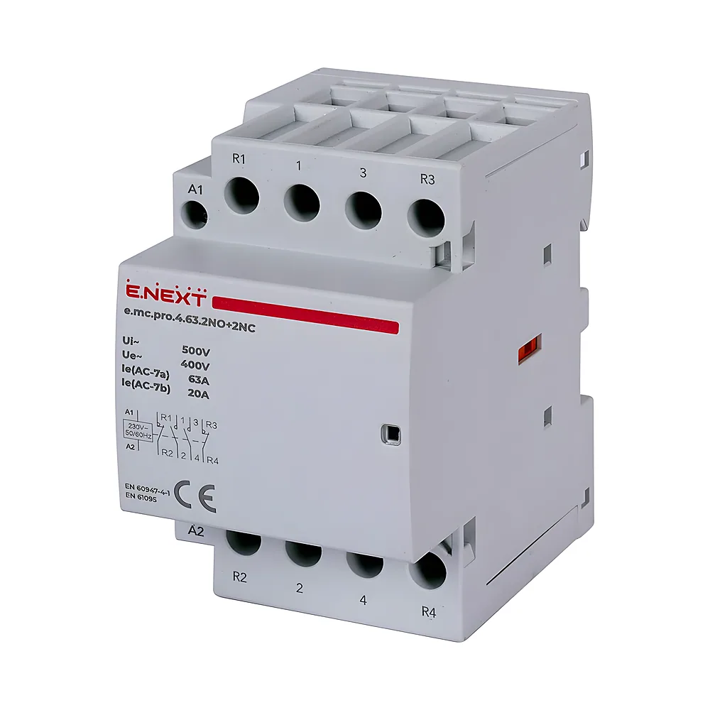 Модульний контактор e.mc.pro.4.63 4P 63 А 2NO+2NC 220 В E.NEXT p005231