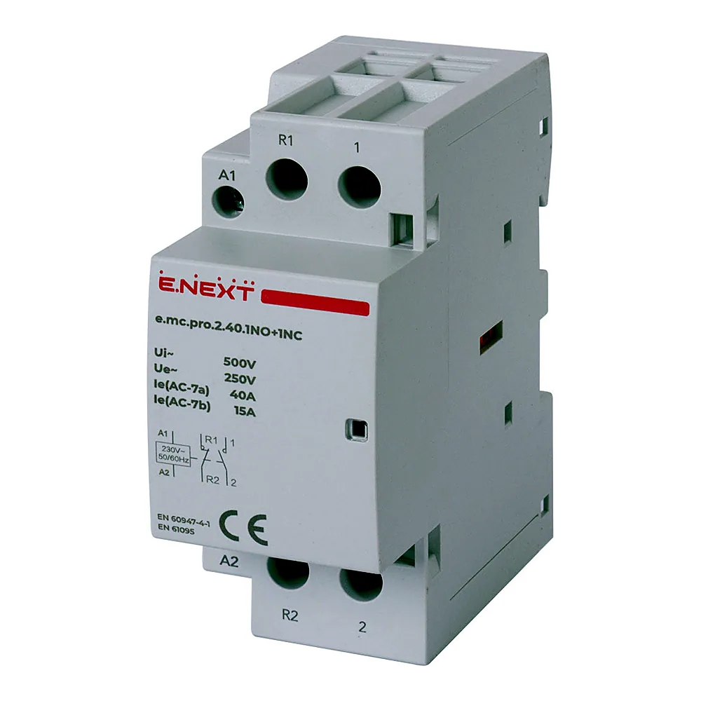 Модульний контактор E.NEXT e.mc.pro.2.40 2р 40А 1NO+1NC 220В p005226