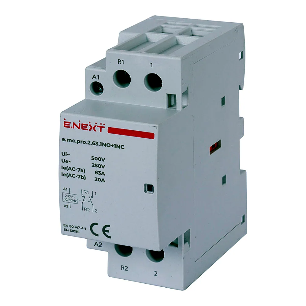 Модульний контактор E.NEXT e.mc.pro.2.63 2р 63А 1NO+1NC 220В p005228