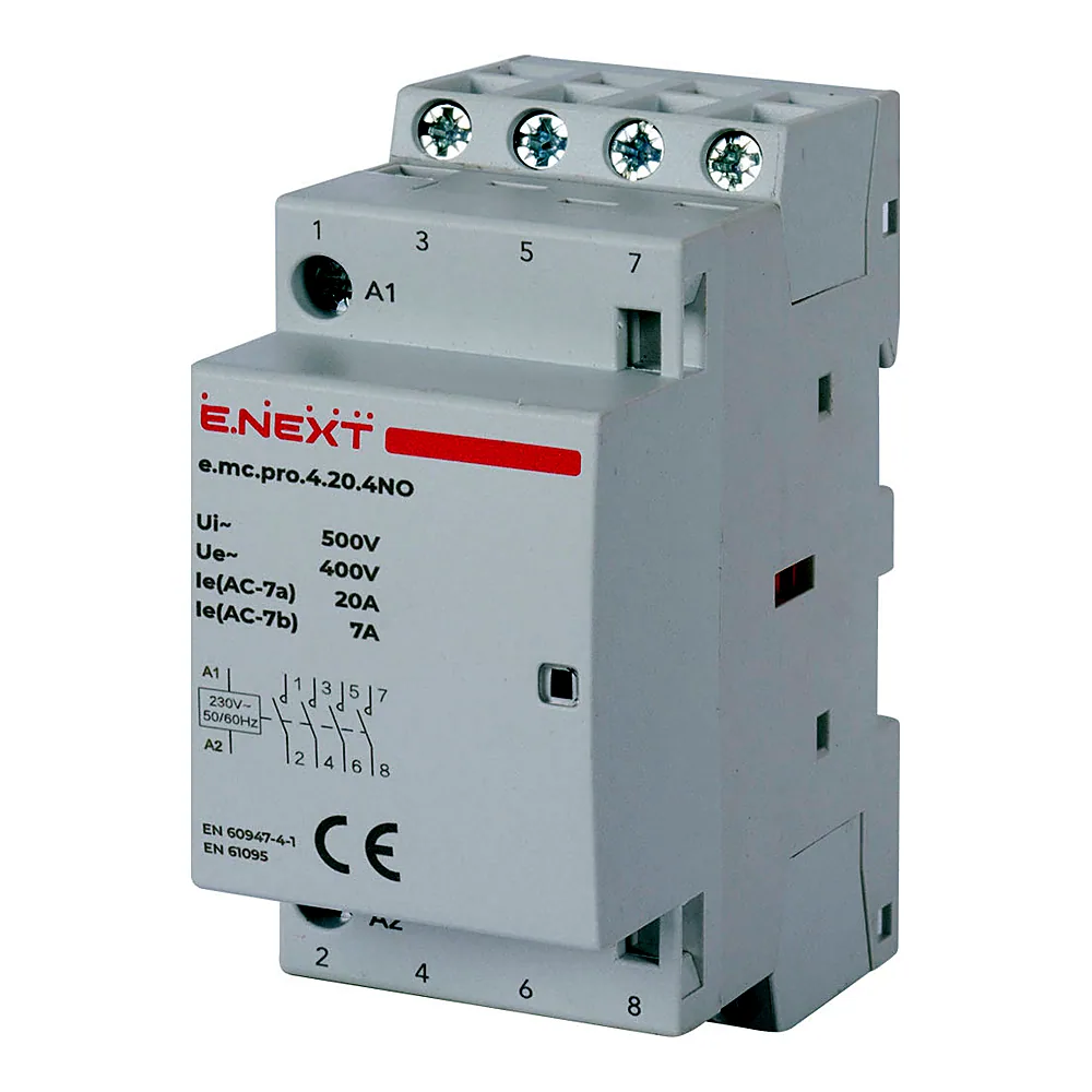 Модульний контактор E.NEXT e.mc.pro.4.20 4р 20А 4NO 220В p005219