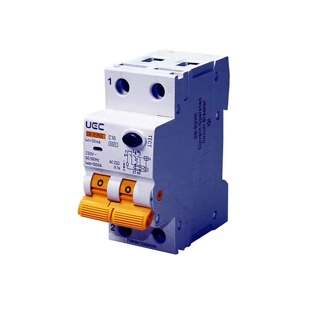Автоматичний вимикач диференційного захисту IEK SB-R9NE 2P C16 30мА тип AC 6kA RCBO60-2-016-C-030-AC