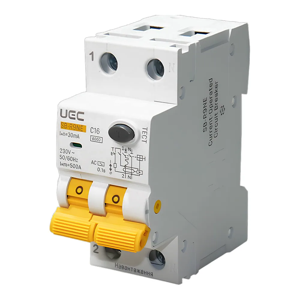 Диференційний автоматичний вимикач SB-R9NE 2P C 16 А 30 мА тип AC 6 кА UEC RCBO60-2-016-C-030-AC