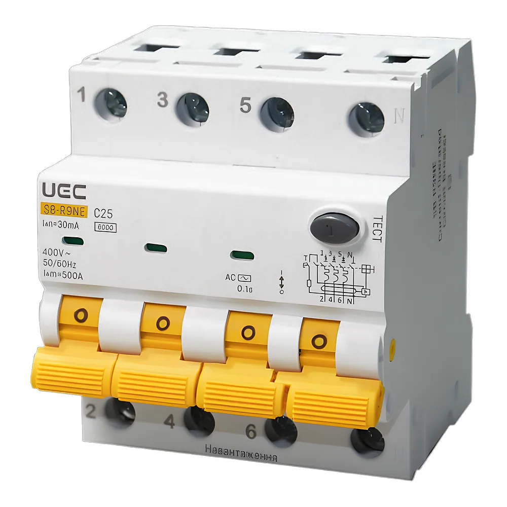 Диференційний автоматичний вимикач SB-R9NE 4P C 25 А 30 мА тип AC 6 кА UEC RCBO60-4-025-C-030-AC