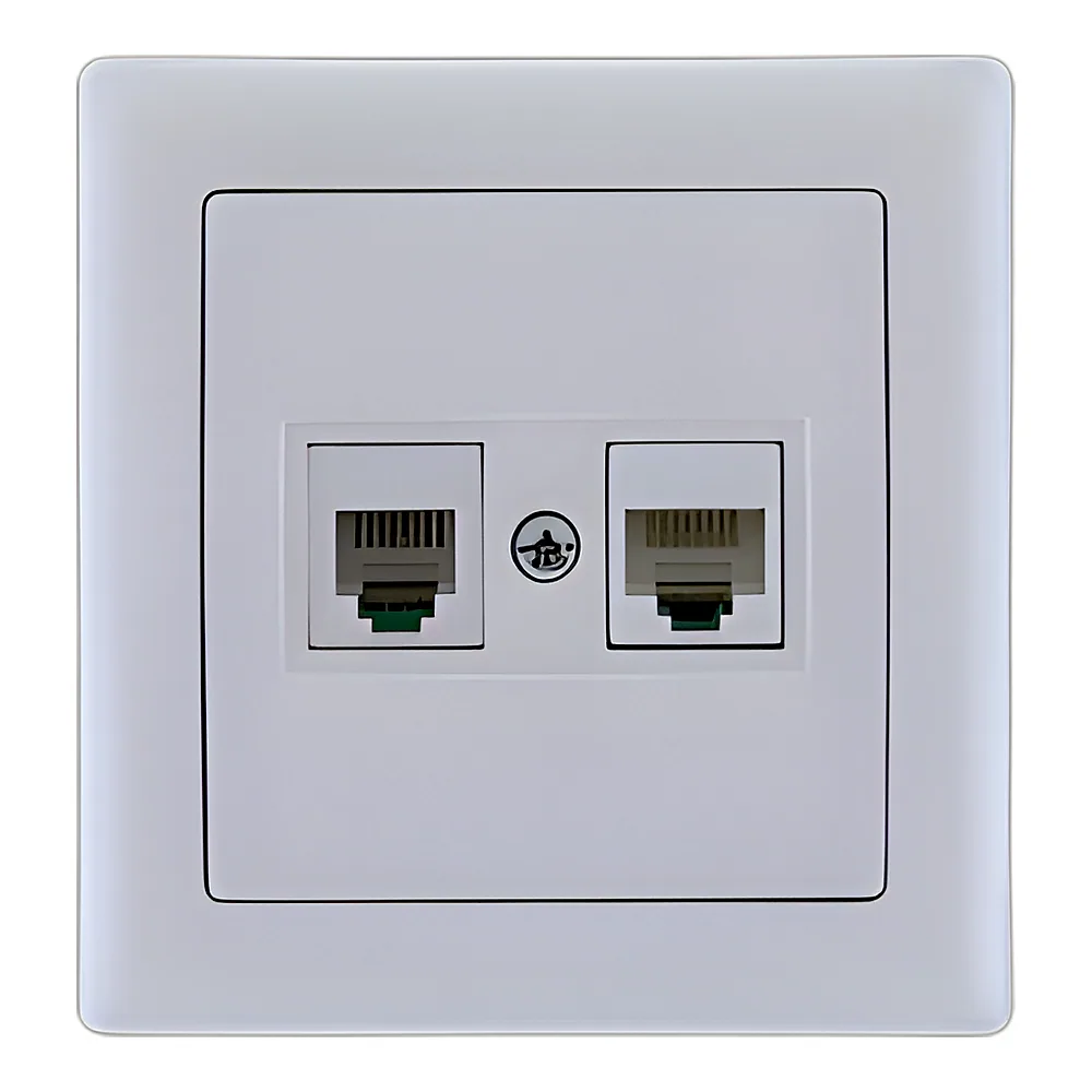 Розетка IEK BOLERO подвійна комп’ютерна RJ45 Cat5e + телефонна RJ12 біла EIB20-K01-01